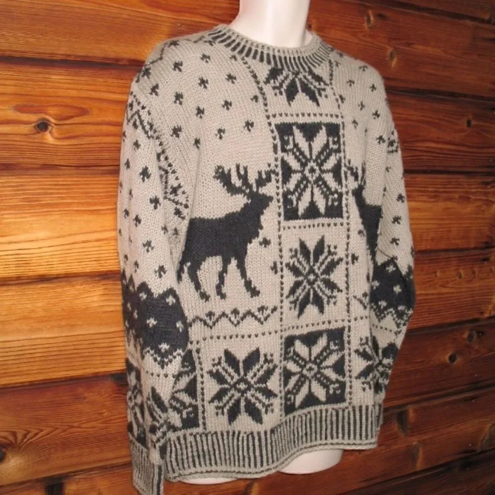 Vintage 90s Tan Black Hand Knit Wool Sweater - Picture 2 of 7